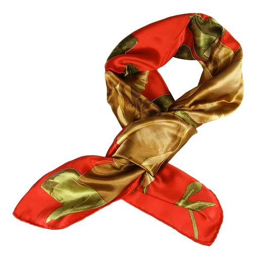 Seidentuch, Damentuch Seide, 69x69cm, Rosen, gold, rot, grün,4752 - zum Schließen ins Bild klicken